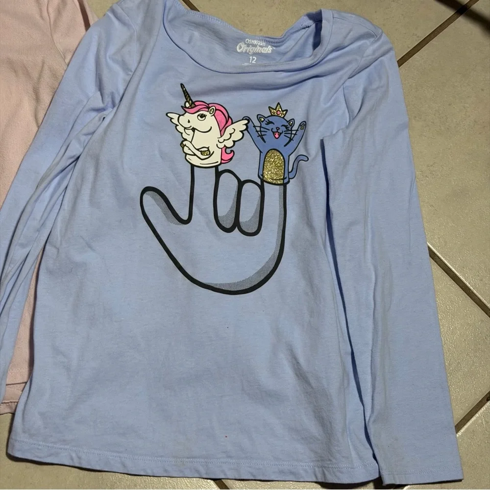 Oshkosh B’gosh Kids Girl Purple/Lilac Unicorn Graphic Long Sleeve Shirts size 12